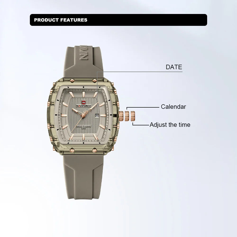 NAVIFORCE Ladies Wristwatches Fashion Comfortable Silicone Strap Date Women's Watches Quality Waterproof Female Luminous Clock