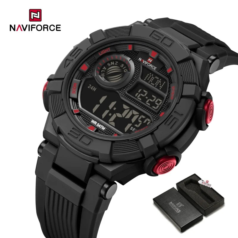 NAVIFORCE Man's Watch With Date Week Display LCD Digital Lightweight 24 Hour Alarm Clock 5ATM Waterproof Male Sports Wristwatch