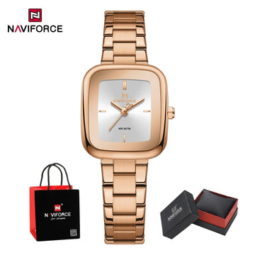 NAVIFORCE Square Watches for Women 3ATM Waterproof Stainless Steel Fashion Ultra Light Girls' Watch Wristwatch Gift Box for Lady
