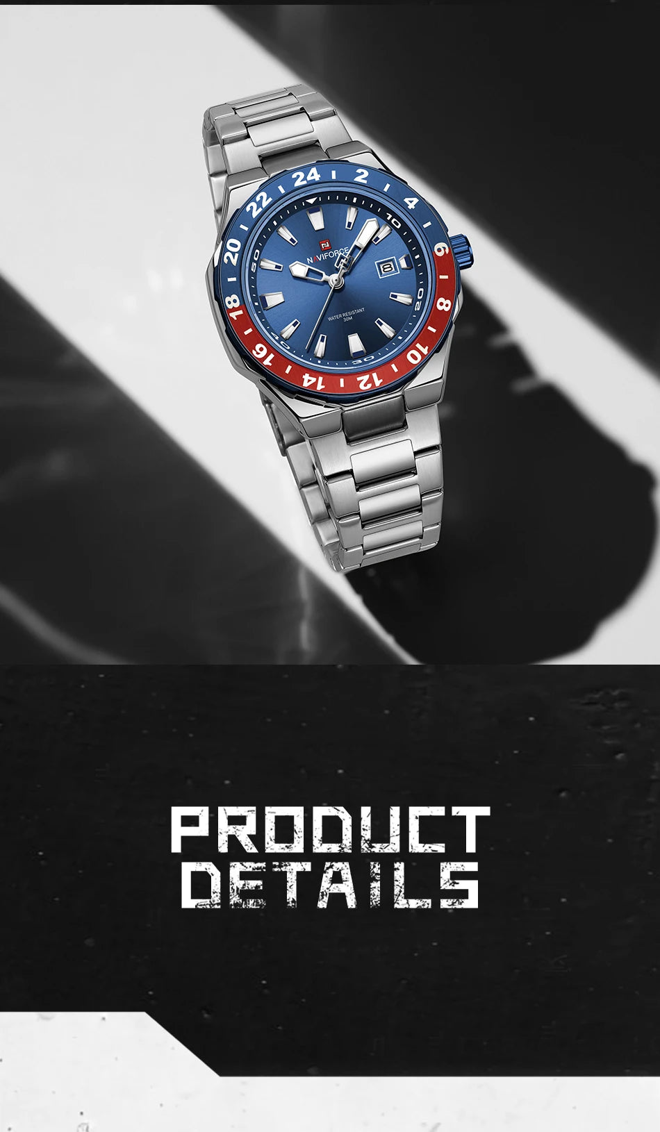NAVIFOCE Luxury Business Man Watch Sport 3ATM Waterproof Quartz Clock Man Military Stainless Band WristWatch Relogio Masculino