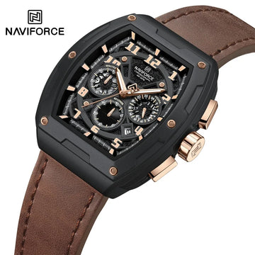 NAVIFORCE Wristwatch for Man Quartz Chronograph 3ATM Waterproof Male Business Clock Trendy Leather Strap Gifts for Father's Day