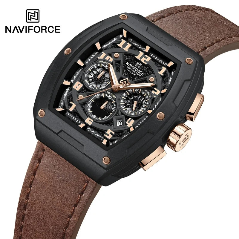 NAVIFORCE Wristwatch for Man Quartz Chronograph 3ATM Waterproof Male Business Clock Trendy Leather Strap Gifts for Father's Day