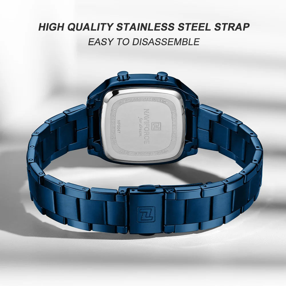 NAVIFORCE 2026 Watches for Women LCD Digital Waterproof Stainless Steel Strap Female Casual Fashion Daily Wear Wristwatch NF5047