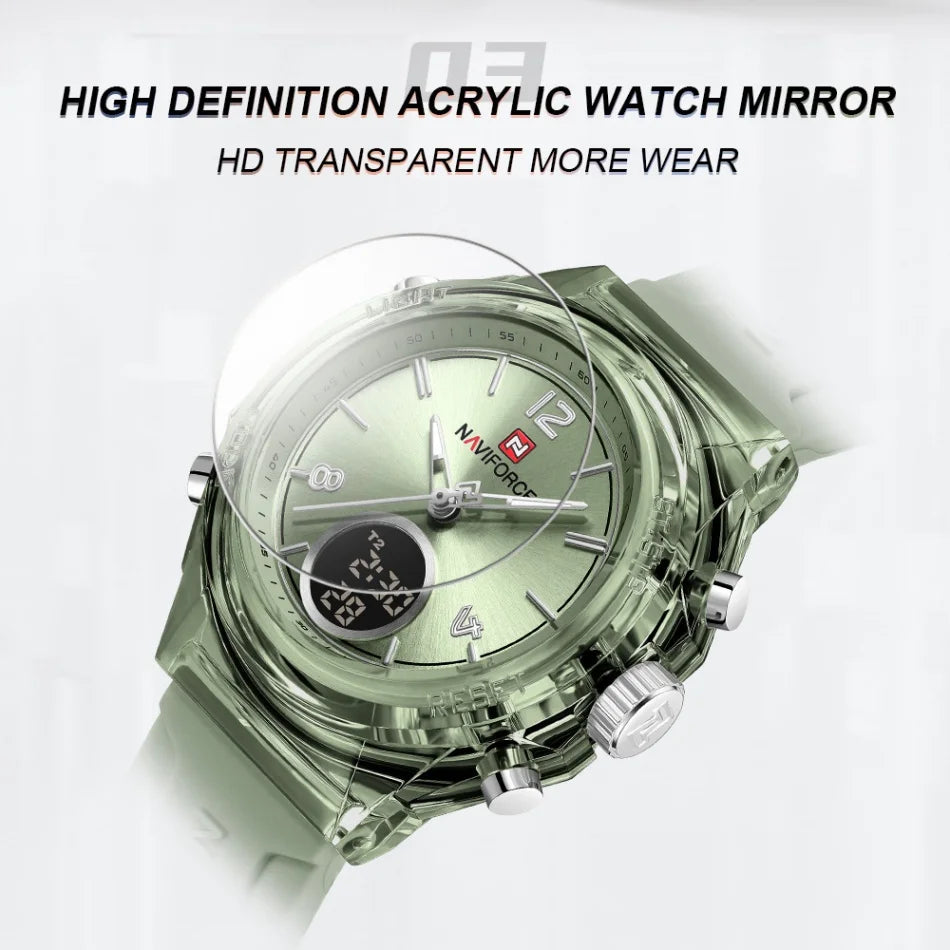 NAVIFORCE Original Watches For Woman Dual Display Lady Retro Female Quartz Watch Waterproof Round Dial Give for Girlfriend Gift