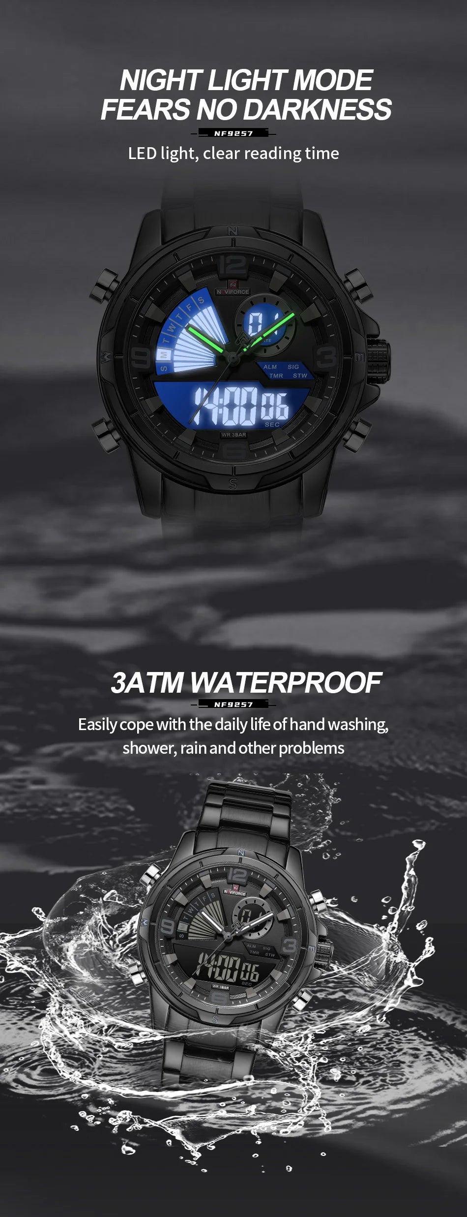 NAVIFORCE Luxury Mens Watches Military Chronograph Alarm Mode Quartz Wristwatches For Men Sports Month Calendar Waterproof Gift
