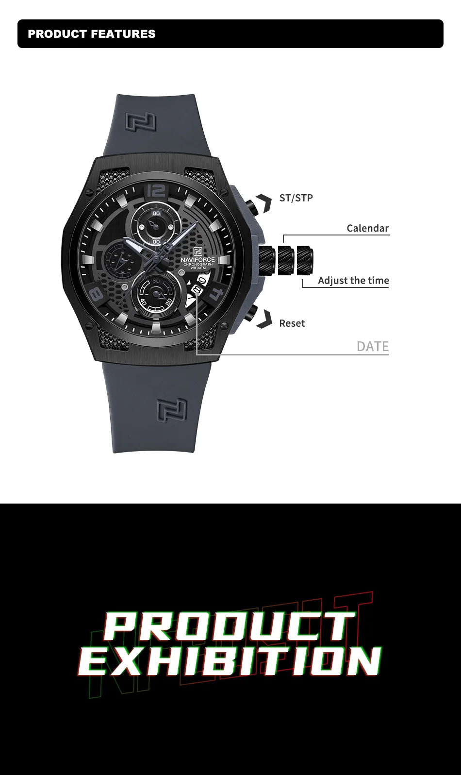 NAVIFORCE 2024 Larger Dial Men Military Watches Male High-end Quartz Calendar Fashion Design Wrist Watches PU Waterproof Clock