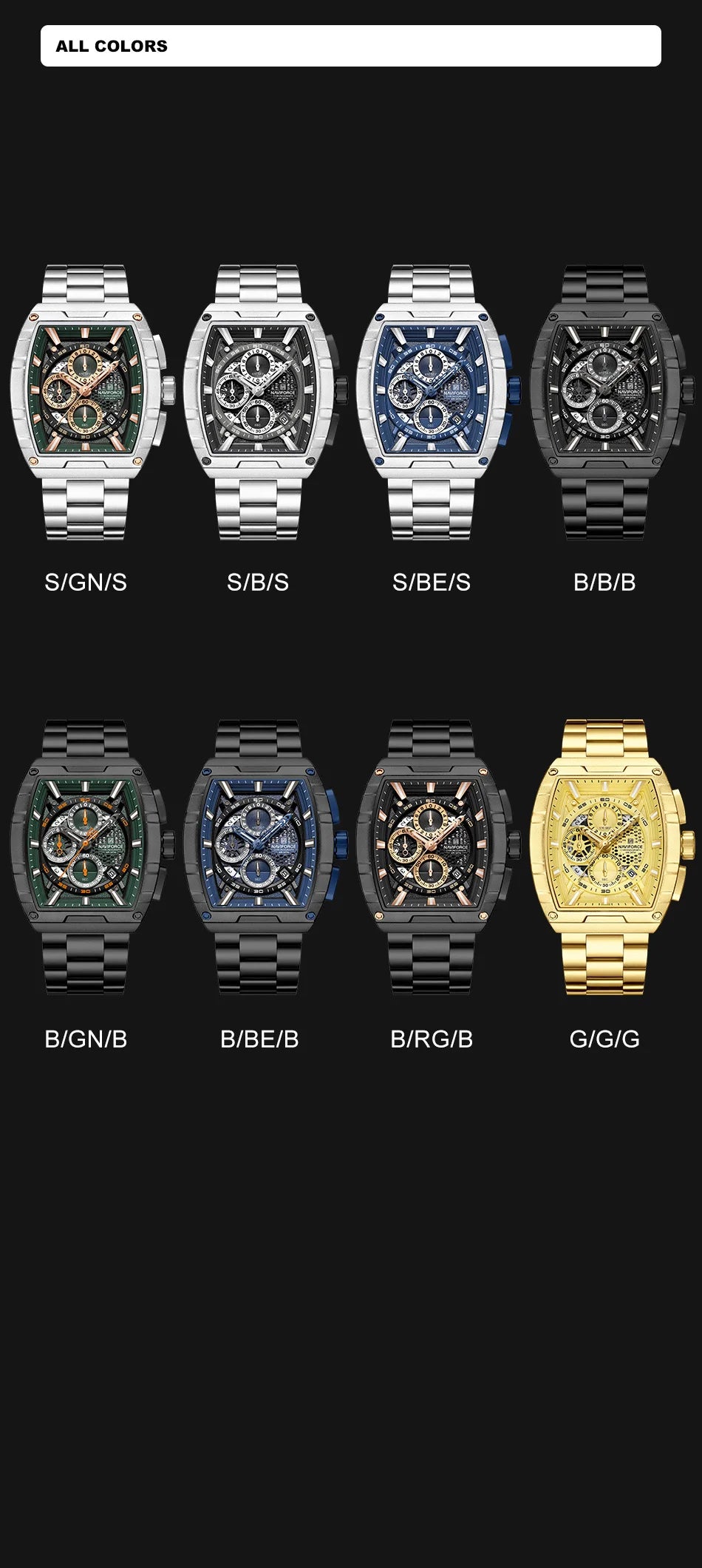 NAVIFORCE Quartz Watch for Men Fashion Waterproof Luminous Chronograph Wristwatch Auto Date Stainless Steel Strap Clock Gift