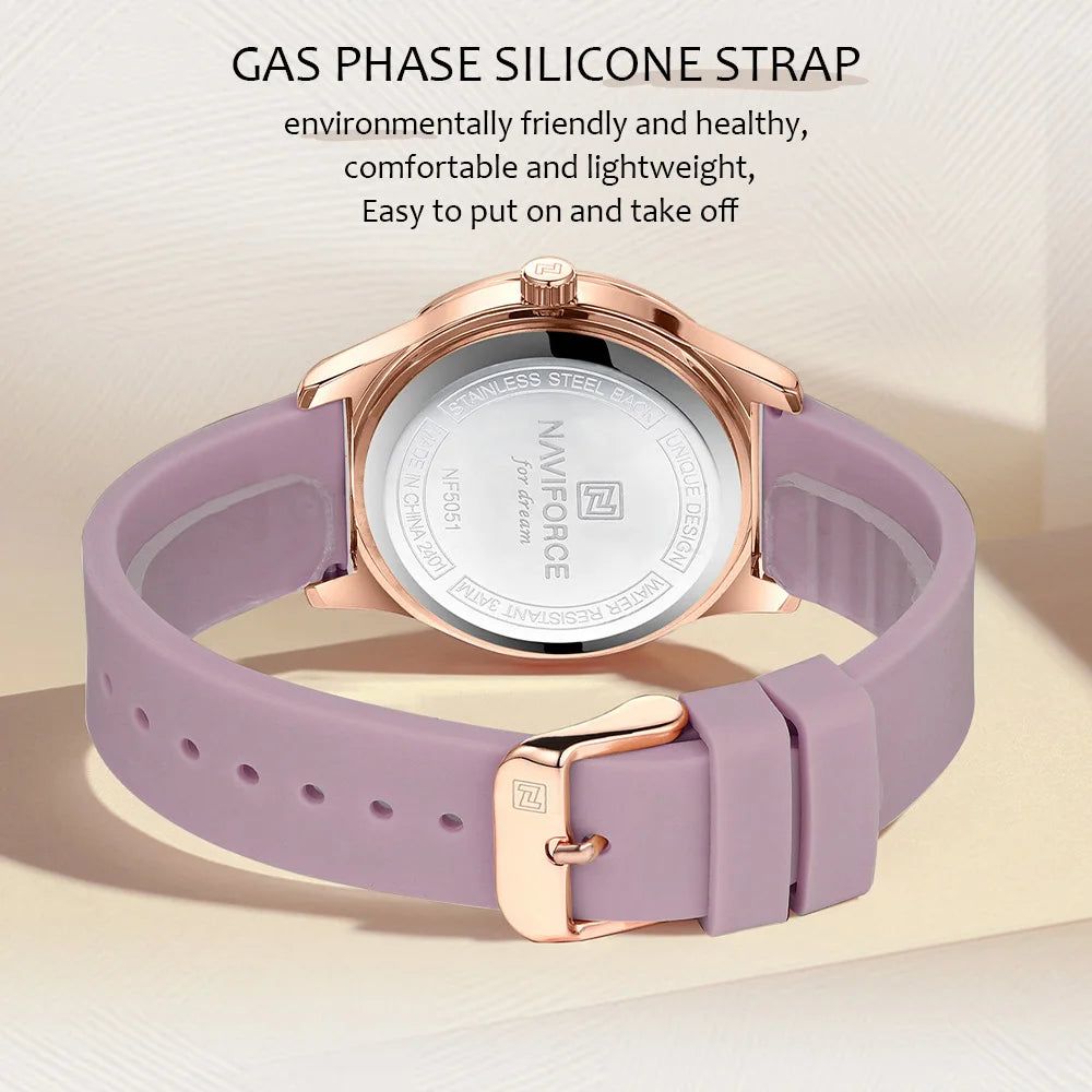 NAVIFORCE Simple Fashion Quartz Wristwatches Women Wrist Watches Silicone Strap Waterproof Watch Wholesale Hot Sale Reloj Mujer