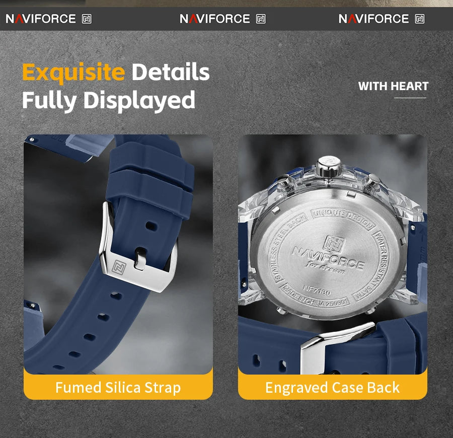 NAVIFORCE Men Dual Display Watch Alarm Clock 50M Waterproof Chronograph Stylish Novel Teenager Outdoor Sport Wristwatch Gift Box