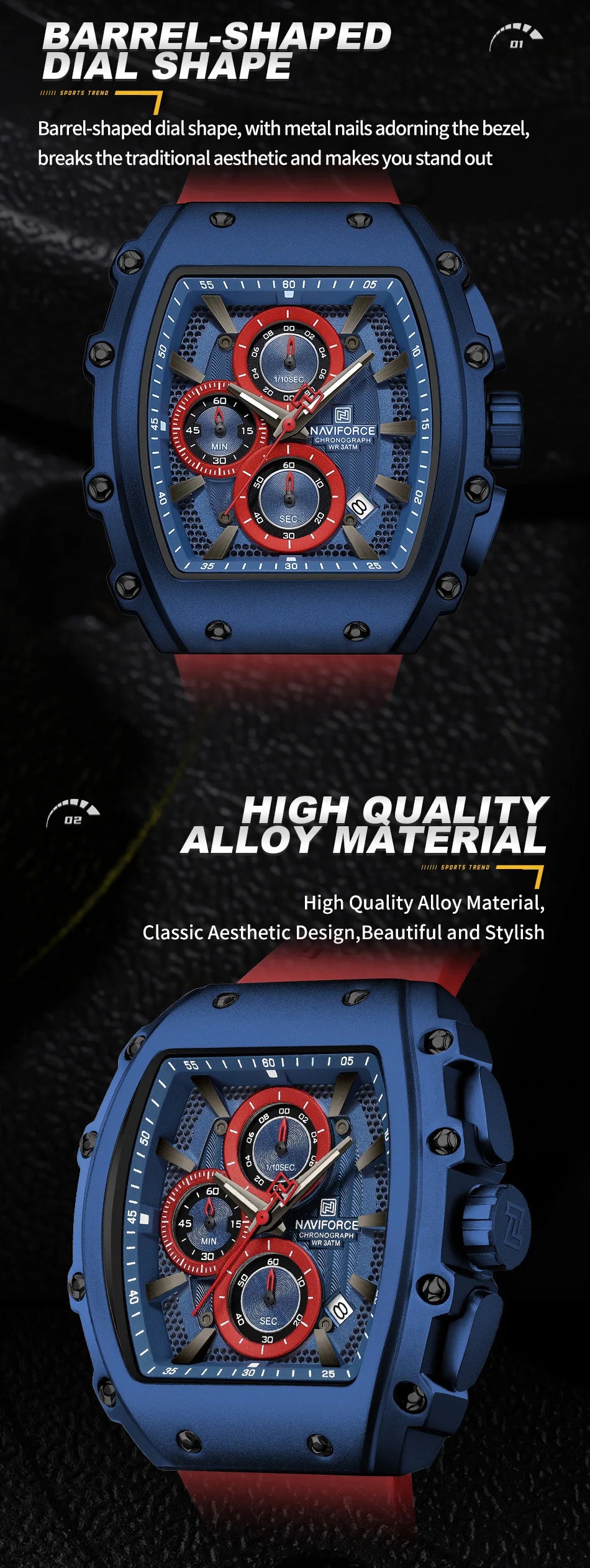NAVIFORCE Luxury Men's Watch Quartz 30M Waterproof Chronograph Bucket with Night Light Display Sports Business Relogio Masculino