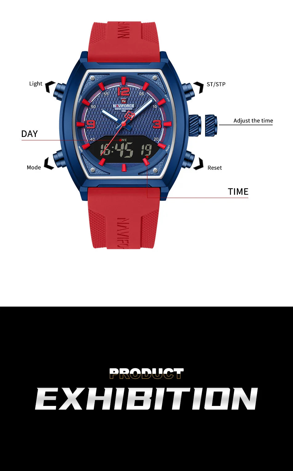 NAVIFORCE Fashionable Man's Quartz Watch Waterproof Dual Display Luminous Military Style Male Sports Wristwatch Gifts Box NF9242