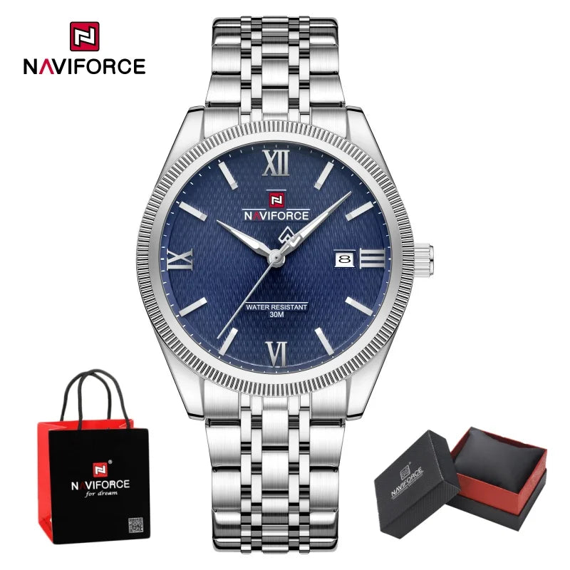 NAVIFORCE Men Watch Quartz Calendar Waterproof Stainless Steel Trendy Male Business Original Design NF9282 Wristwatch Gift Box