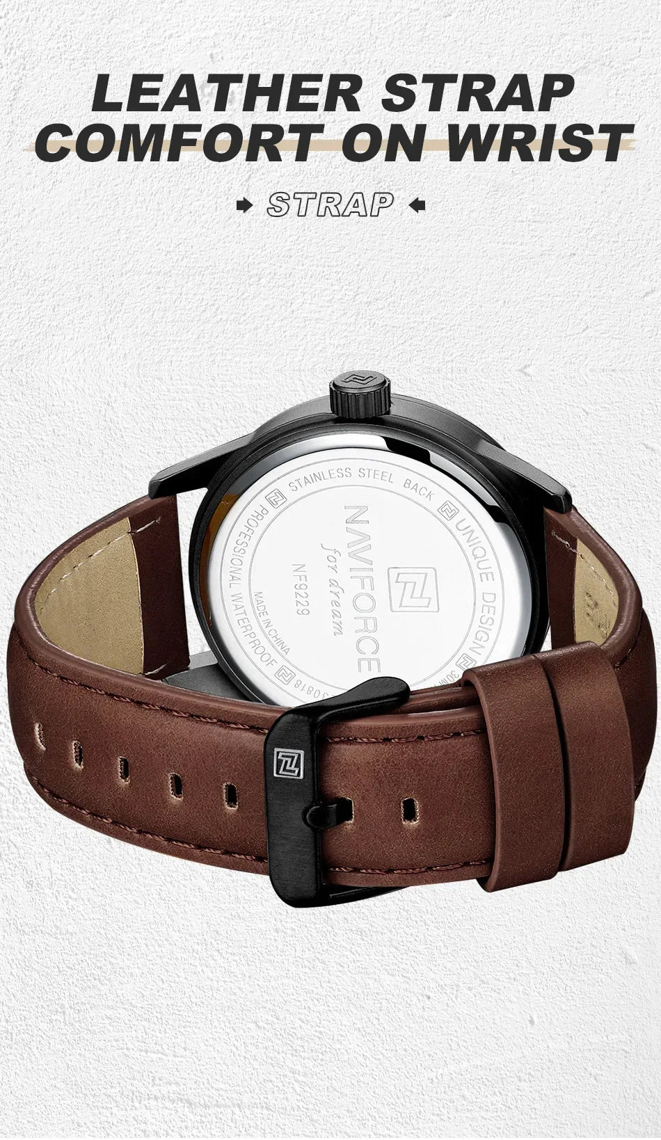 NAVIFORCE Watches for men Fashion Sports PU Strap 30m Waterproof Quartz Calendar Display Wristwatch Male Gift Relogio Masculino