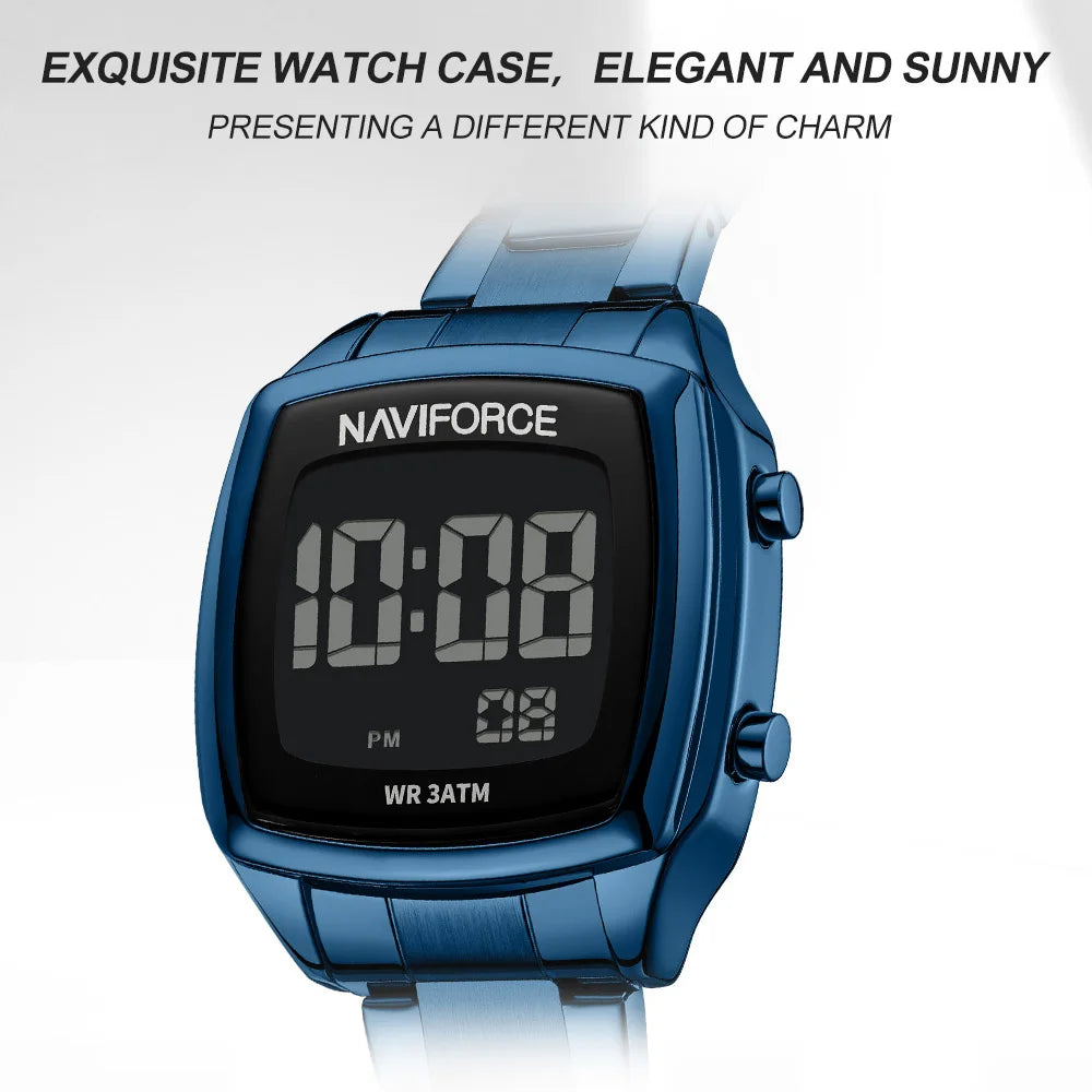 NAVIFORCE 2026 Watches for Women LCD Digital Waterproof Stainless Steel Strap Female Casual Fashion Daily Wear Wristwatch NF5047