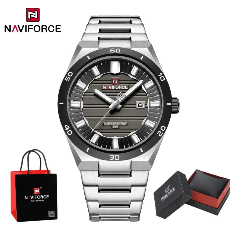 NAVIFORCE Men Quartz Watch Date Display Luminous Waterproof Steel Strap Original Fashion Father's Day Wristwatch Gift Box NF9268