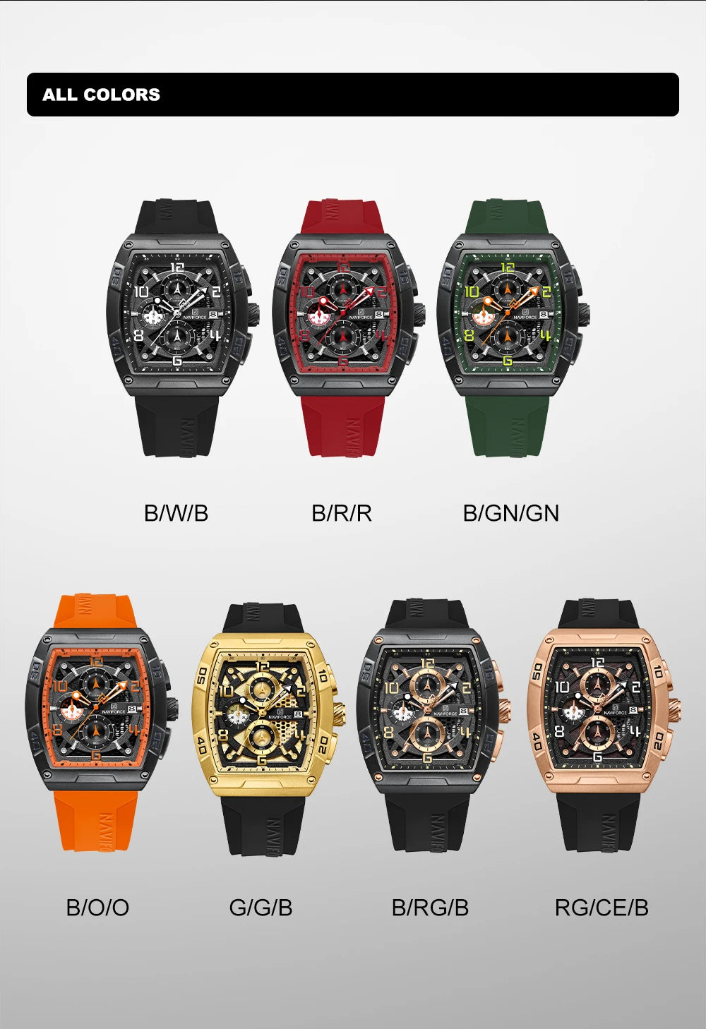 NAVIFORCE Fashion Men’s  Large Dia Multi-function PU Waterproof Clock Gold Design Quartz Watches Casual Male Wrist Watch Gifts