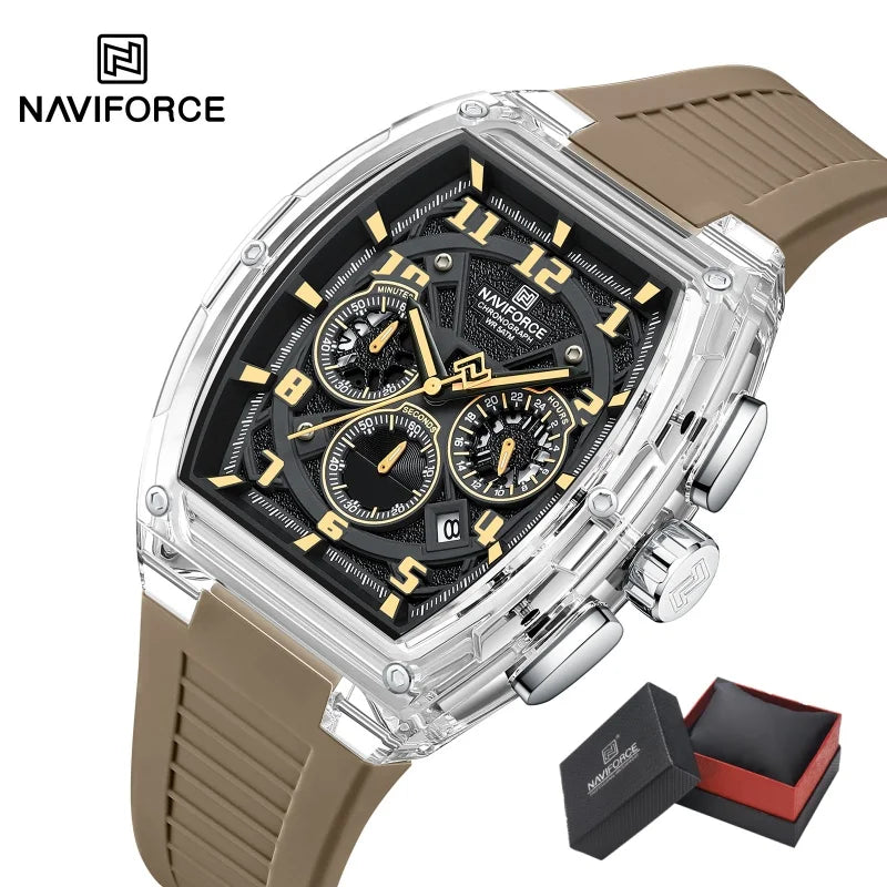 NAVIFORCE Men Fashion Watches Quartz Multifunction Chronograph 50M Waterproof Clock Silicone Strap Male Outdoor Sport Wristwatch