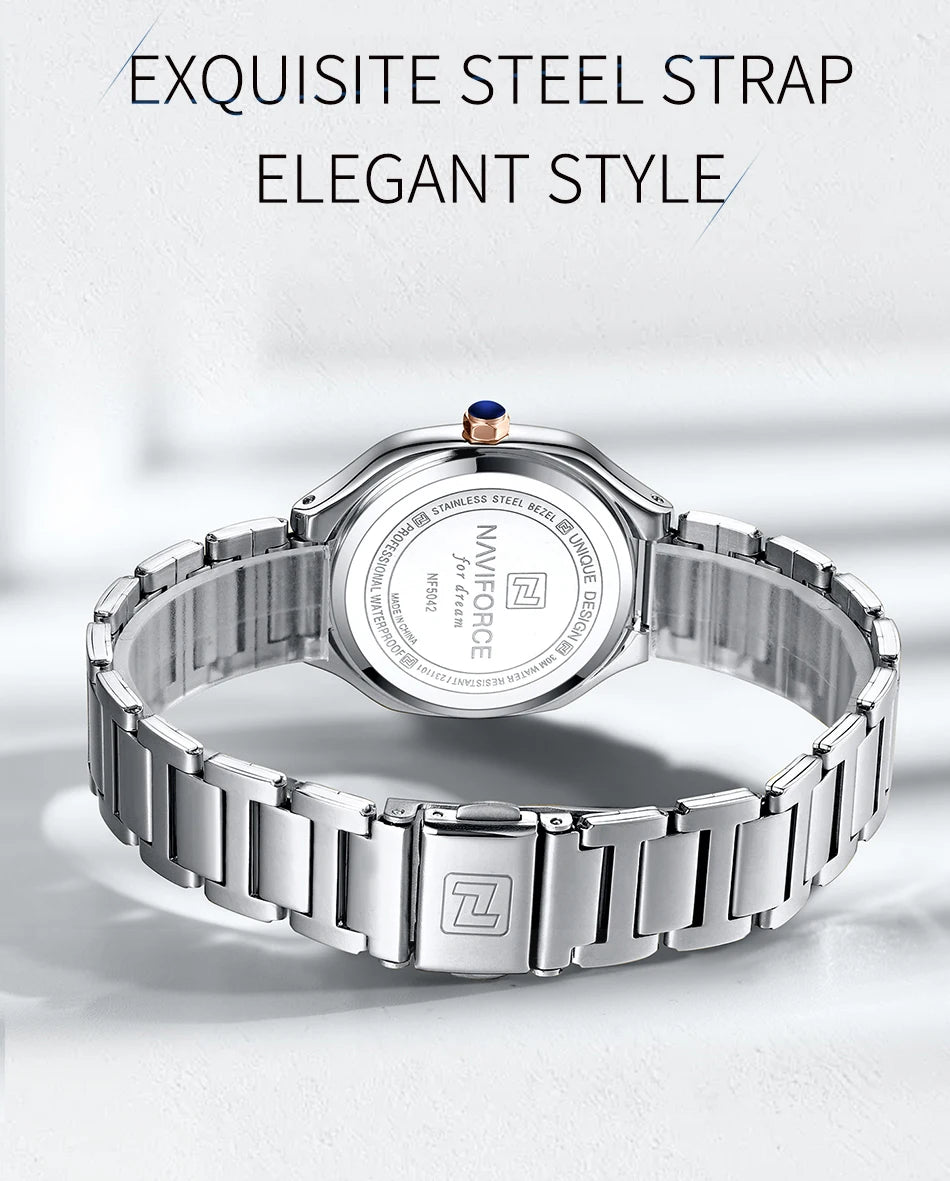 NAVIFORCE Brand Women Watch Stainless Steel Strap Waterproof Personality Fashion Female Quartz Wristwatch Relogio Feminino 2024