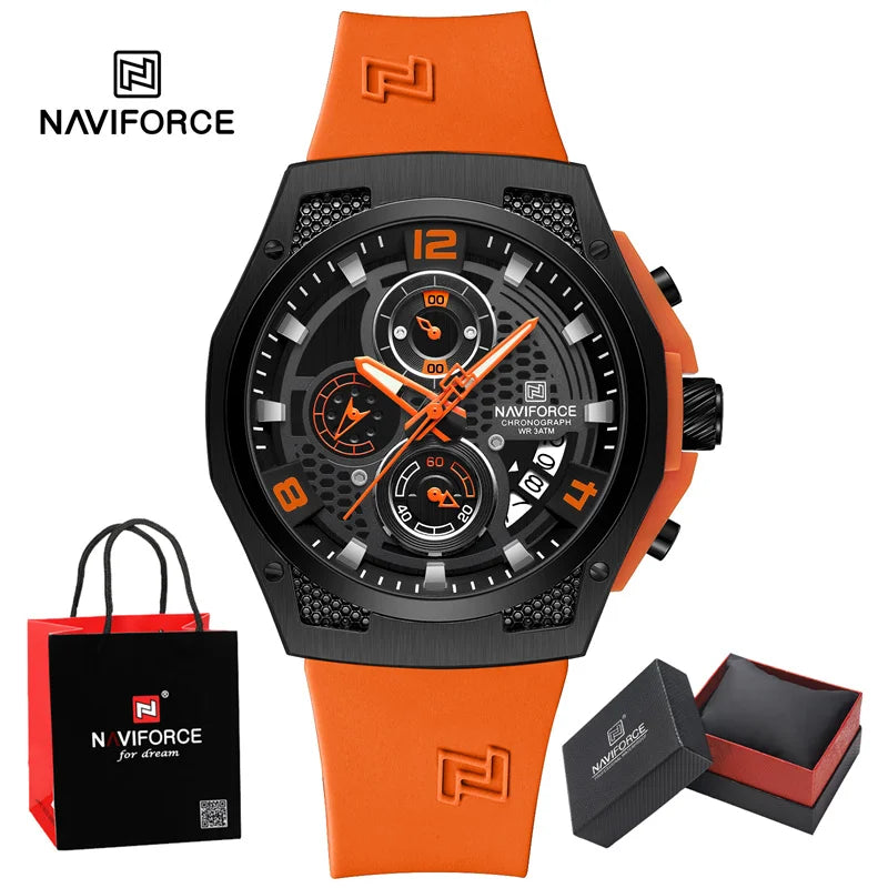NAVIFORCE Fashion Men's Wristwatch Silicone Strap Casual Sports 3ATM Water Resistant Male Quartz Watch In Luxury Package Gifts