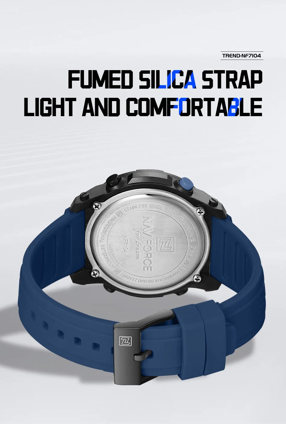 NAVIFORCE Men's Electronic Watch Fashion 5ATM Waterproof Silicone Strap Calendar Male LCD Digital Wristwatch Relogio Masculino