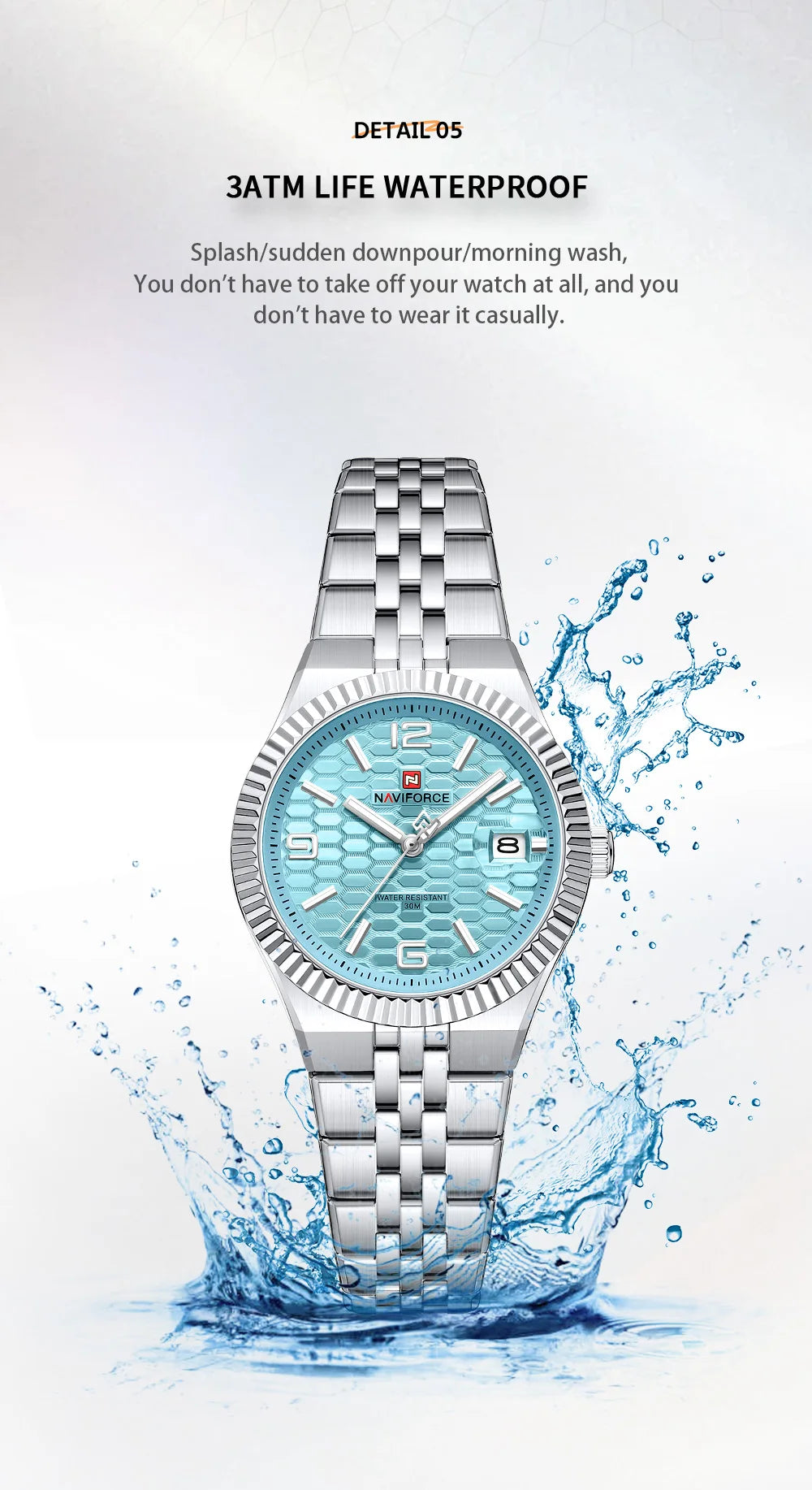 NAVIFORCE Luxury Women Quartz Calendar Watch 30M Waterproof Luminous Steel Strap Female Casual Girls Fashion Wristwatch Gift Box