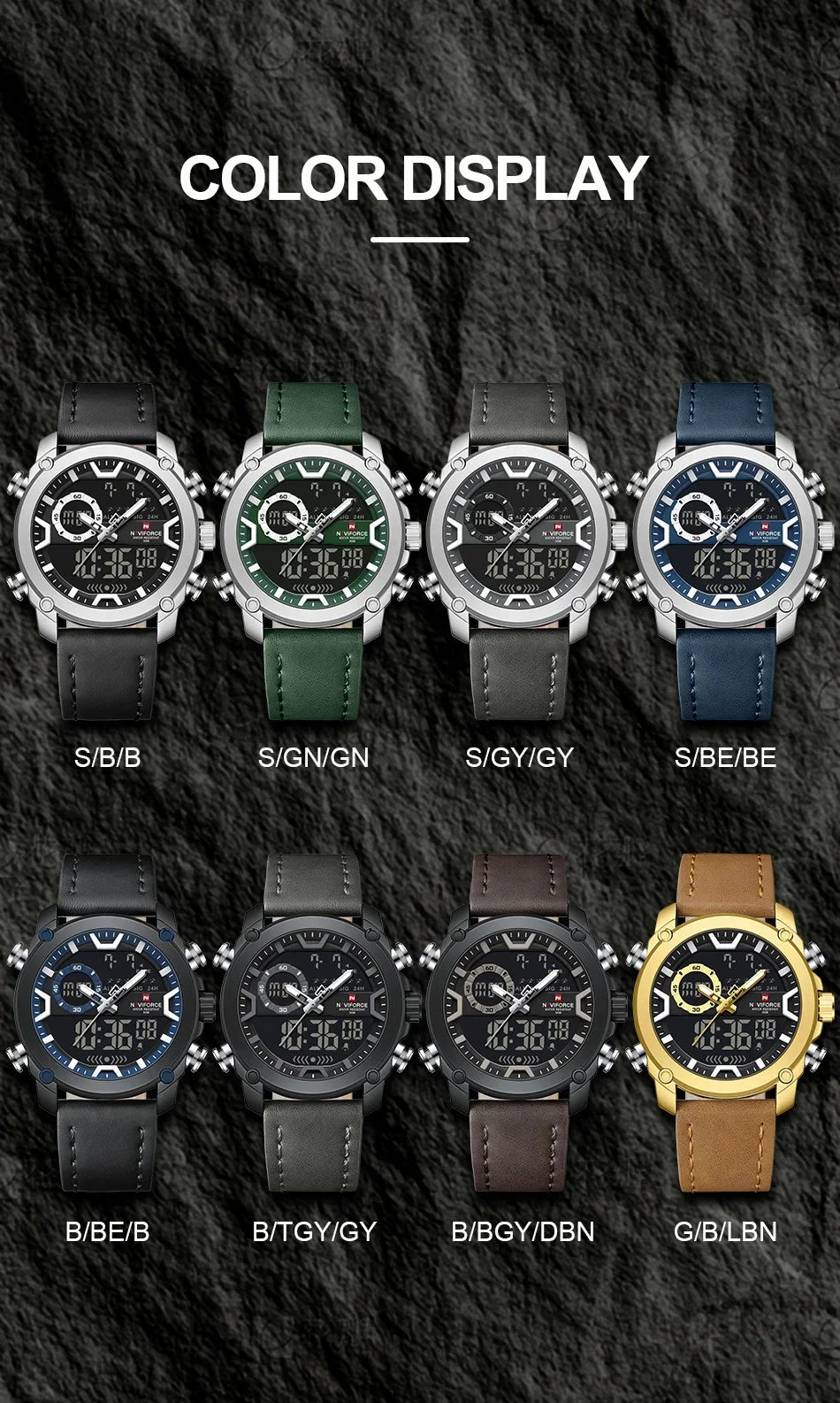 NAVIFORCE Mens Watch Original Simple Brand Quartz Watch Japan Movement Genuine Band Luminous Dual Display Watches For Men Gifts