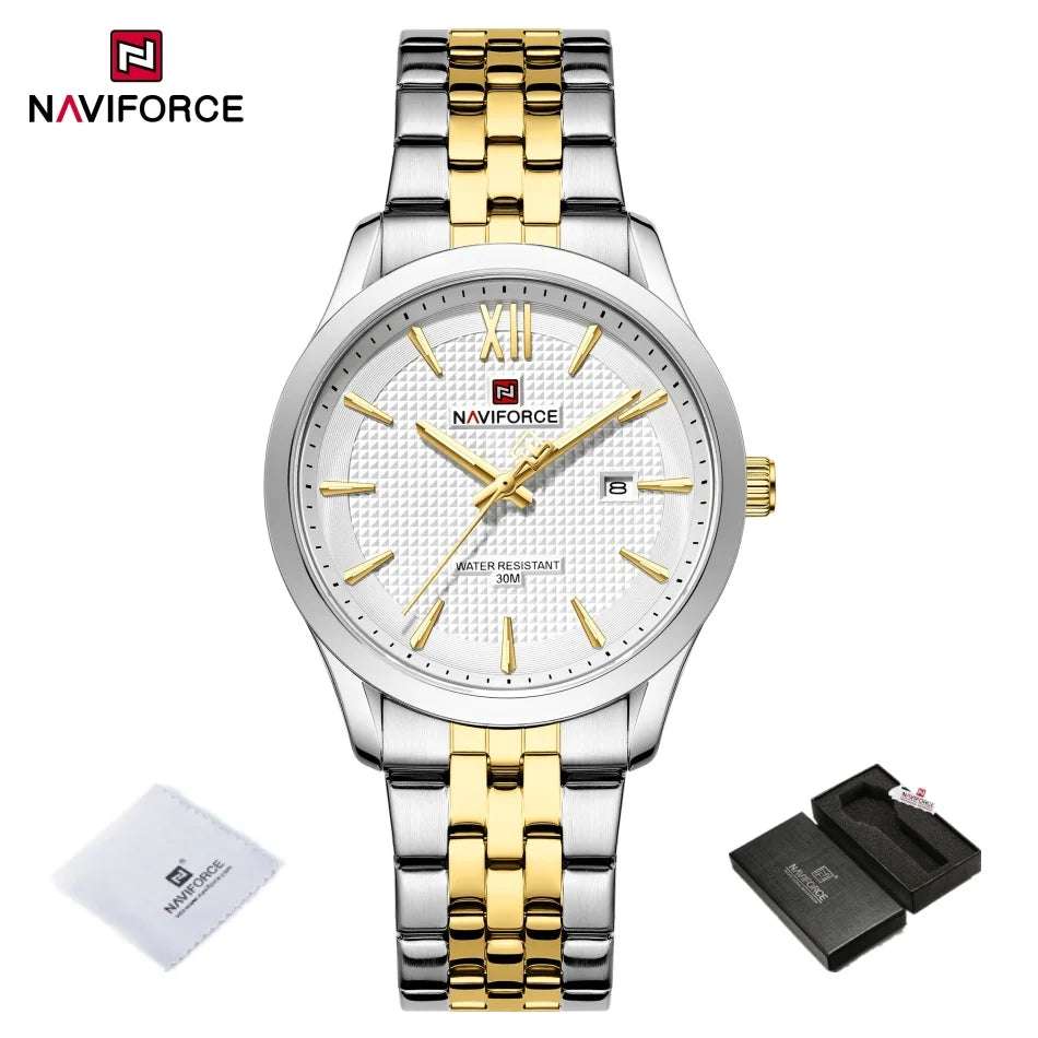 New Style NAVIFORCE Ultra Thin 9mm Minimalist Fashion Quartz Watch for Men Steel Band Auto Date Male Waterproof GIft Wristwatch