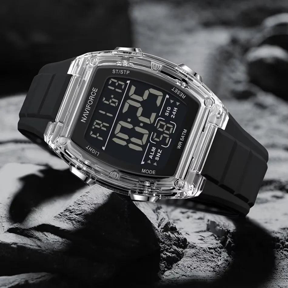NAVIFORCE Luxury LCD Digital Sport Watches For Men Luxury Casual Alarm Clock 50M Waterproof Silicone Band Electronic Wristwatch