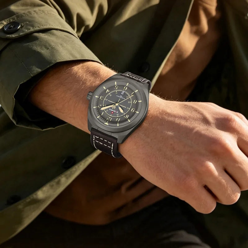 NAVIFORCE New Men Retro Quartz Watch Calendar 30M Waterproof Leather Strap Male Simple Trendy Mature Business Wristwatch NF9281L