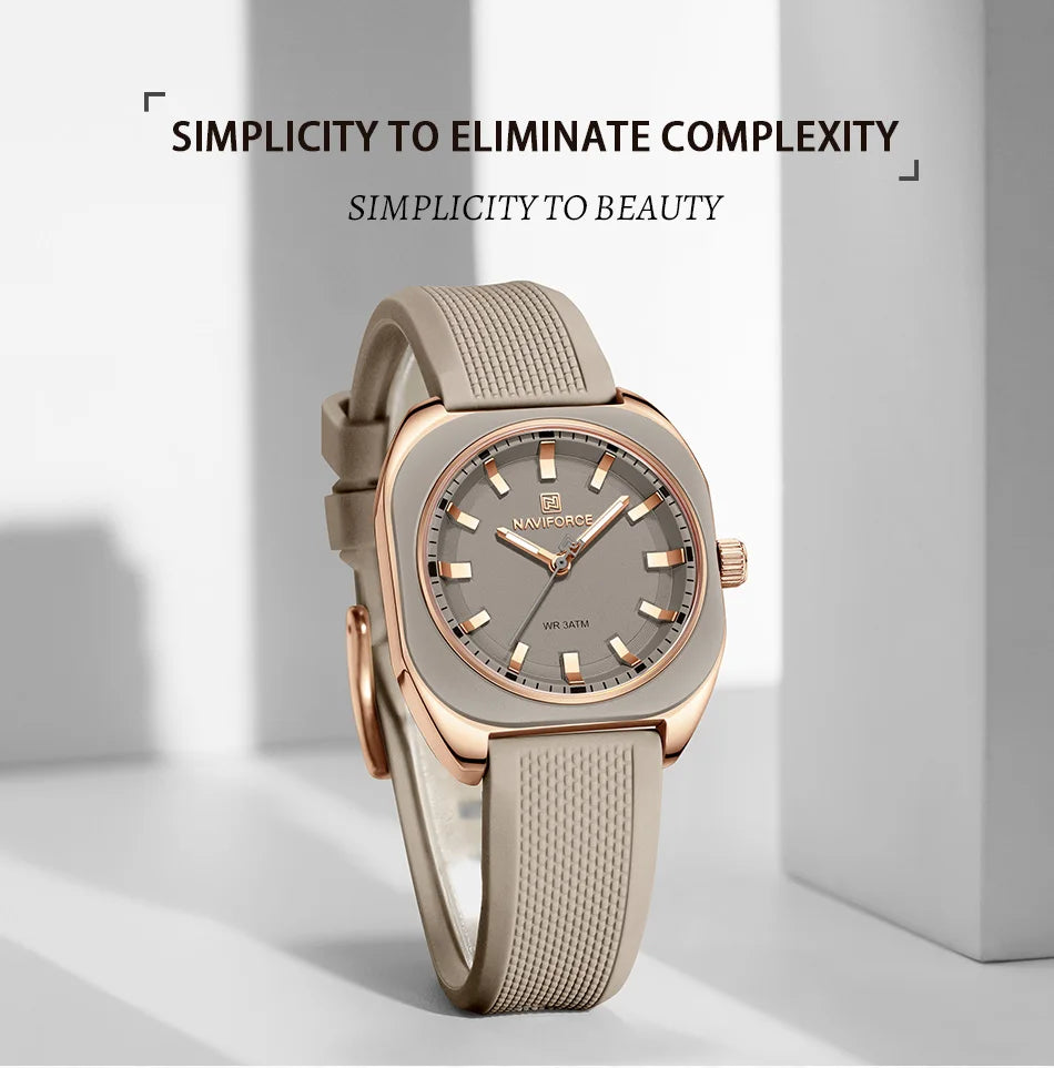 NAVIFORCE Simple Women Watches Luxury Design Silicone Watch Ladies Quartz Wristwatch Womens Polygon Dial Luminous Reloj Mujer