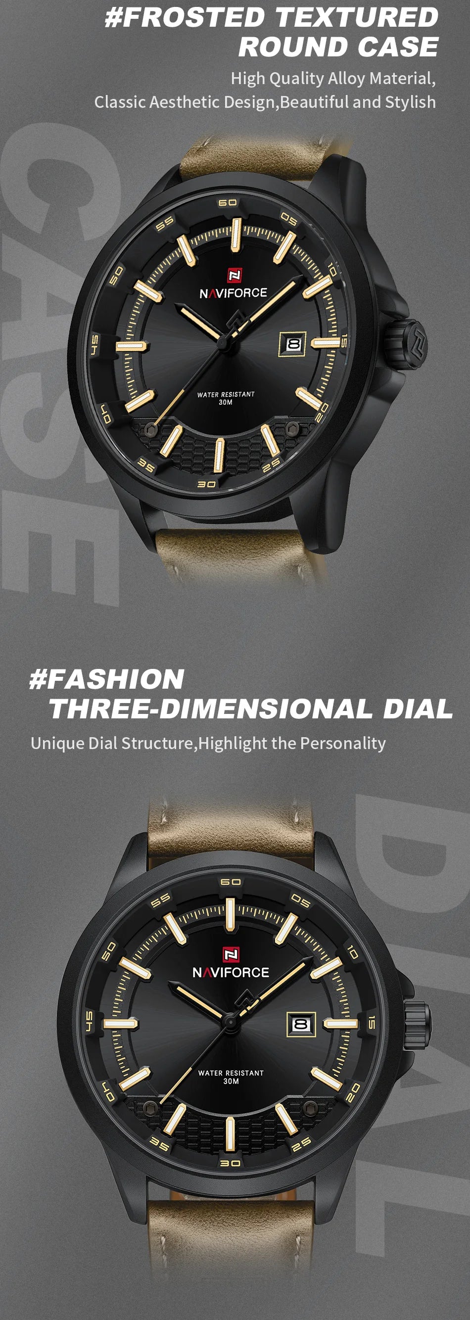 NAVIFORCE Simple Original Leather Man Watches Waterproof Luminous Quartz Dress Watch Men's Business Hand Calendar Clock Gifts