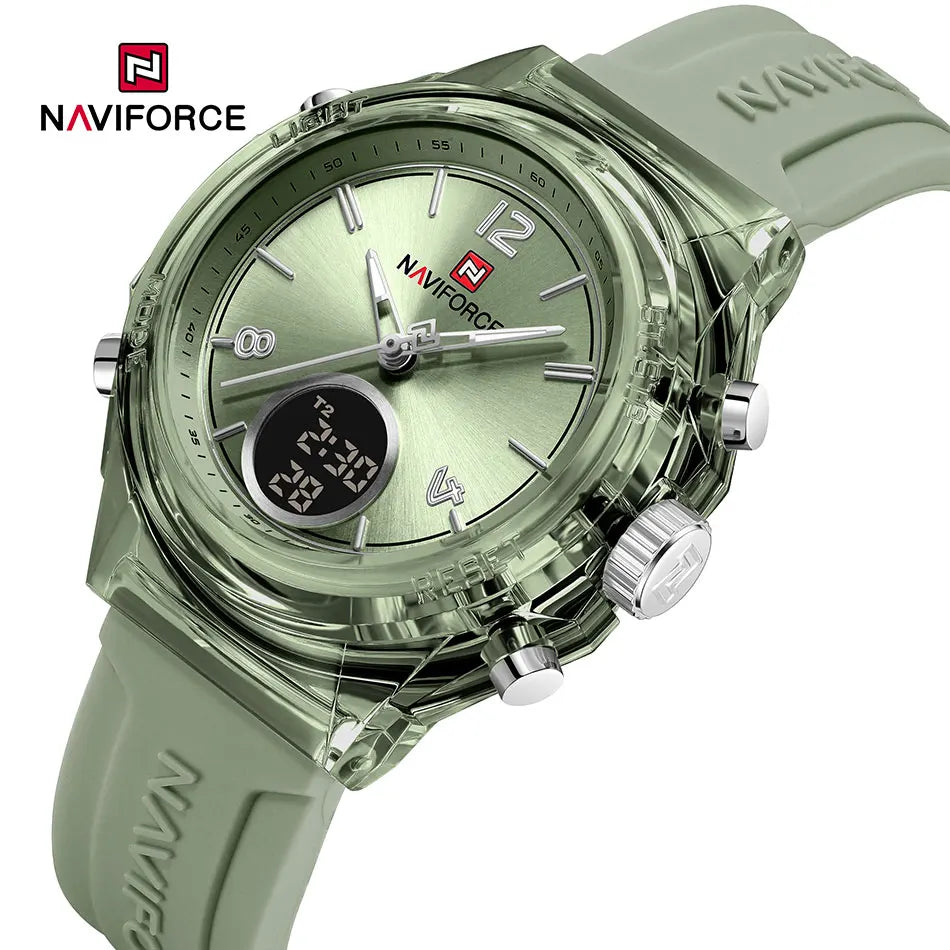 NAVIFORCE Original Watches For Woman Dual Display Lady Retro Female Quartz Watch Waterproof Round Dial Give for Girlfriend Gift