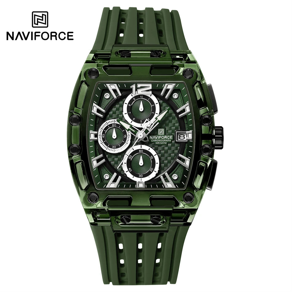 NAVIFORCE Outdoor Quartz Wristwatch for Men Chronograph Auto Date 5ATM Waterproof Silicone Strap Male Casual Fashion Sport Clock