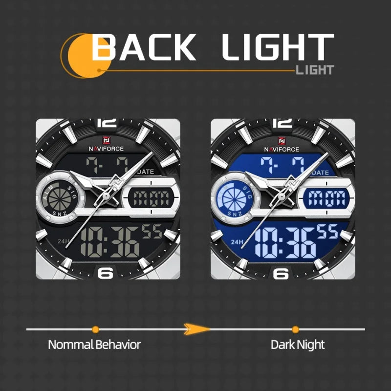 NAVIFORCE Men Watch Quartz Calendar Sports Waterproof Alarm Countdown Automatic Display Fashionable Luxury Wristwatch Gifts Box