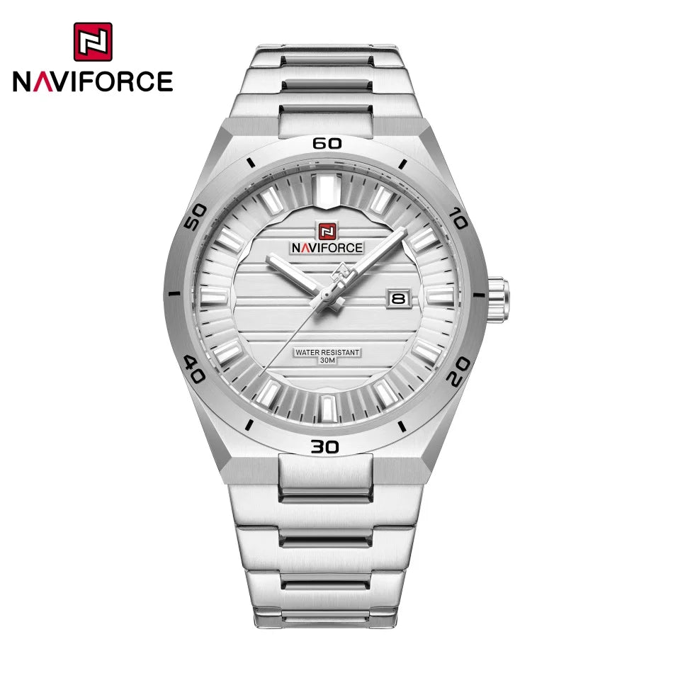 NAVIFORCE Men Quartz Watch Original Waterproof mens wristwatch Steel Strap Quartz Date Display Luminous Fashion Watches For Men