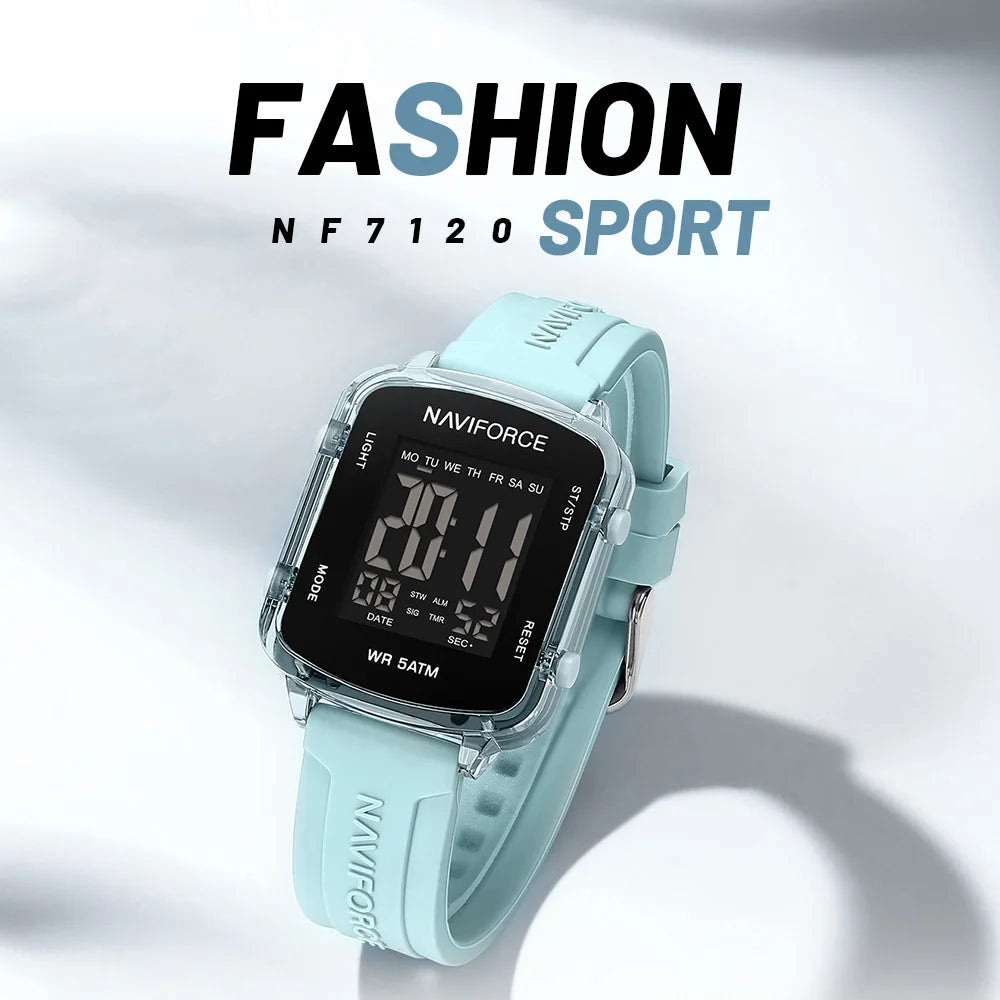 NAVIFORCE Watches for Woman LCD Digital 5ATM Waterproof Date Display Soft Silicone Strap Female Daily Casual Sports Wristwatch