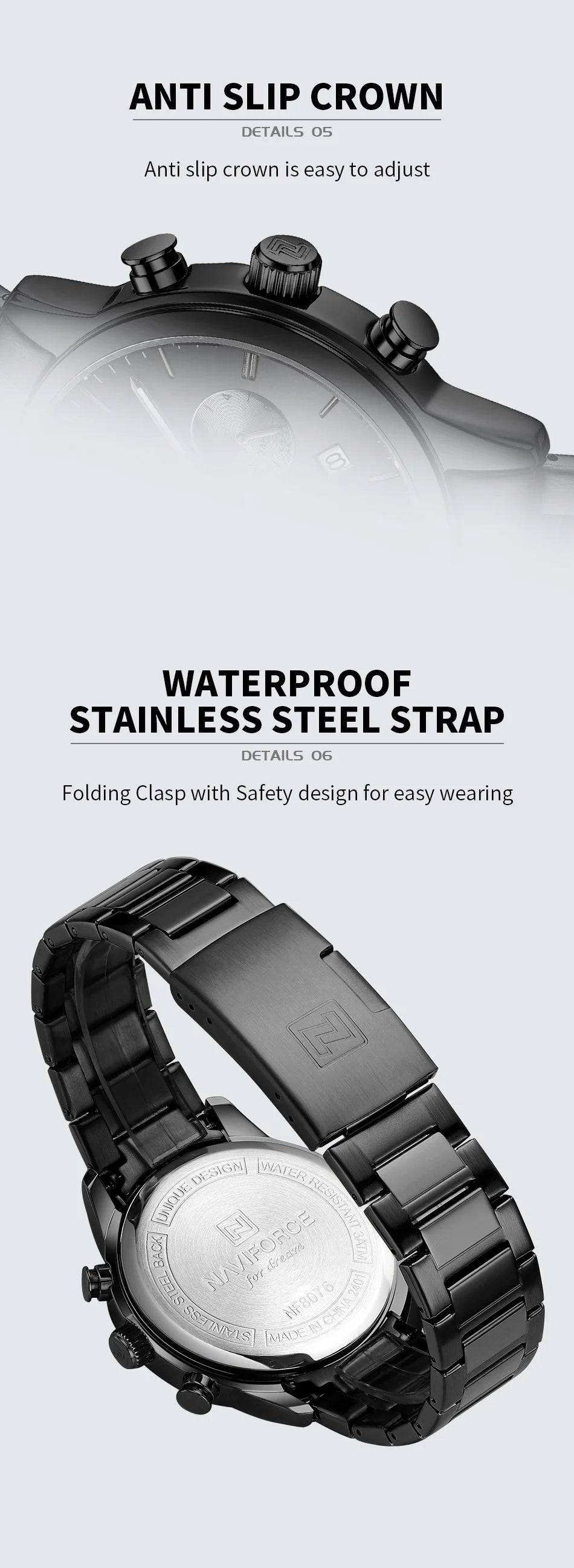 Mens Watches NAVIFORCE Fashion Luxury 30M Waterproof Date Display Quartz Watch Man Fashion Steel Band Sport WristWatch Men Clock