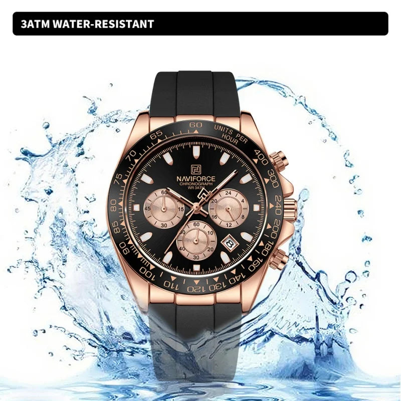 NAVIFORCE Quartz Men's Leisure Chronograph Watch Waterproof Luminous Silica Strap Unique Design Man Fashion Wristwatch Gift Box