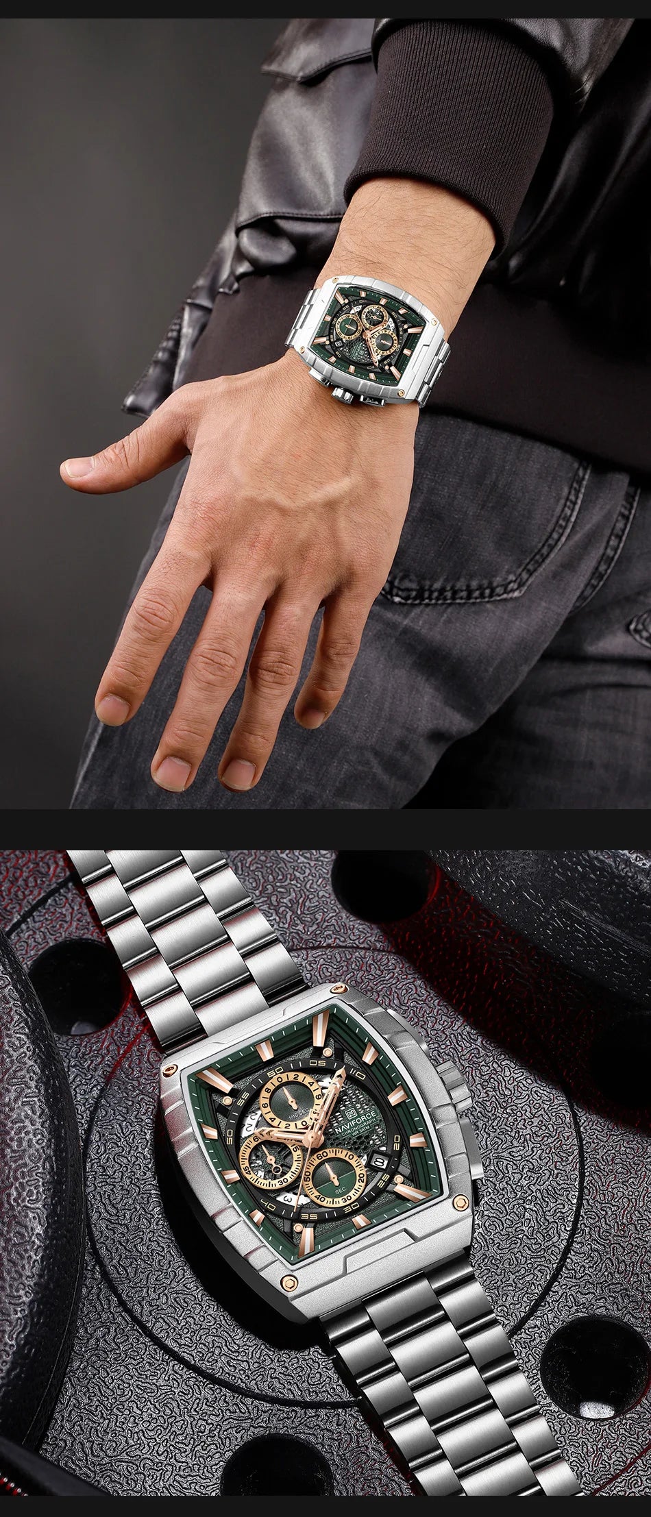 NAVIFORCE Quartz Watch for Men Fashion Waterproof Luminous Chronograph Wristwatch Auto Date Stainless Steel Strap Clock Gift