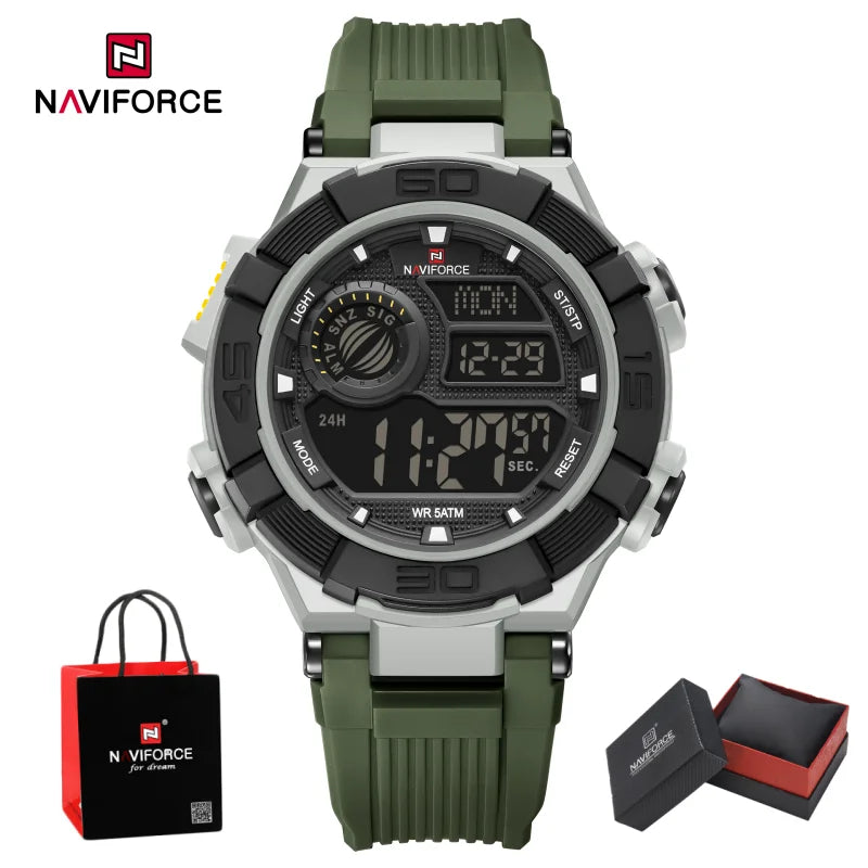NAVIFORCE Man's Watch LCD Digital NF7131 Original Design Luminous Big Dial TPU Strap Outdoor Wristwatch Gift Box for Students