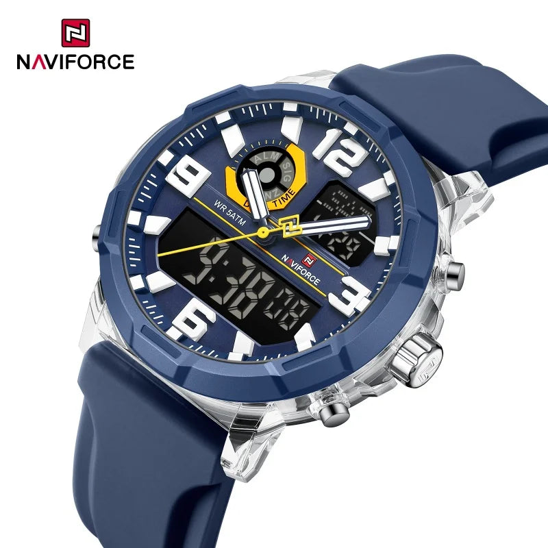 NAVIFORCE Quartz Dual Display Wristwatch for Men 50M Waterproof Silicone Band Multifuntion Clock Male Fashion Daily Sports Watch