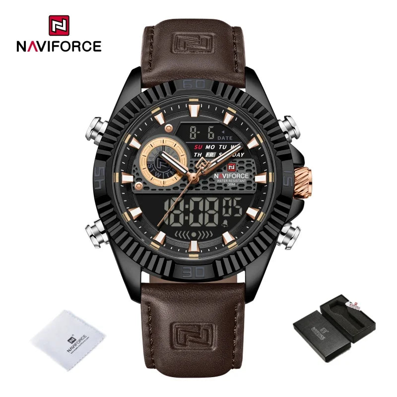 NAVIFORCE Men's Watches Sport Quartz Analog LCD Digital Wristwatch 30m Waterproof Luminous Chronograph Watch for Men Date Clock