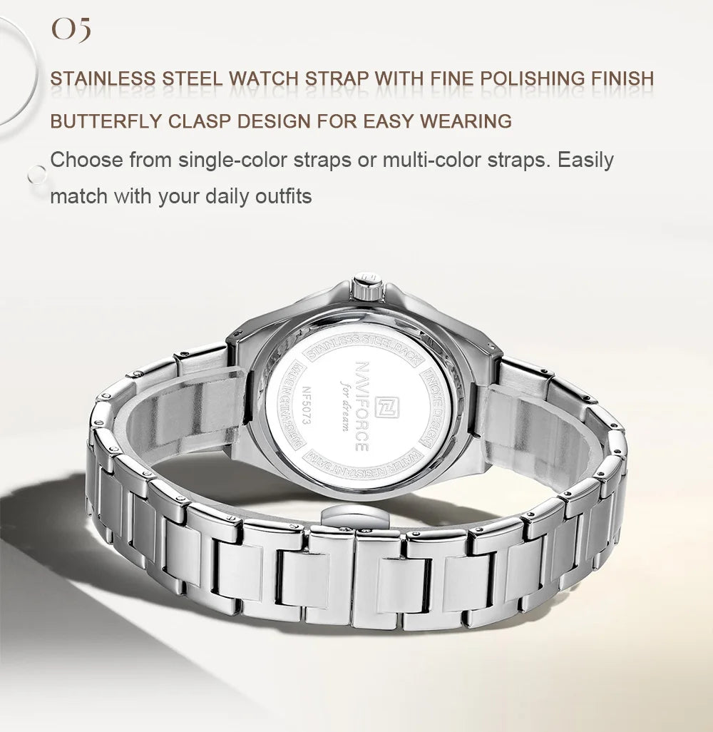 NAVIFORCE Elegant Couple Lover Watches Quartz Calendar Display 30M Water Resistant Watch Stainless Steel Daily Luxury Wristwatch