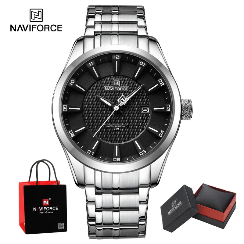 NAVIFORCE New Style Man's Watch Waterproof Quartz Calendar Date Clock Stainless Steel  Male Business Casual Wristwatch Gifts Box