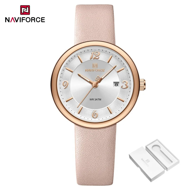 NAVIFORCE New Women Daily Quartz Watch Lightweight Floral Dial 3ATM Waterproof PU Strap Elegant Lady Wristwatch Relogio Feminino