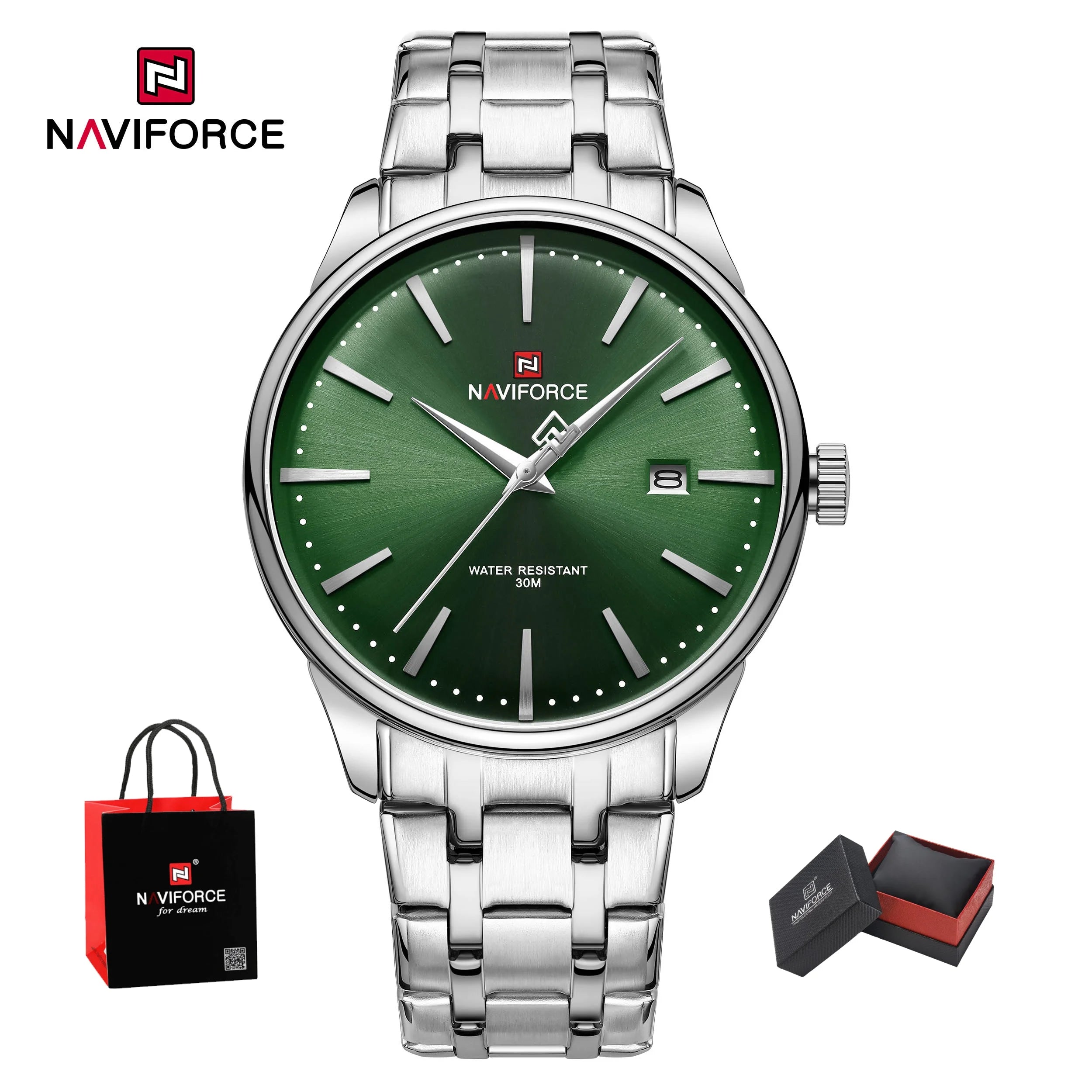 New NAVIFORCE Men's Fashion Business Stainless Steel Strap Quartz Wristwatches Calendar Watch Waterproof Relogio Masculino Gifts