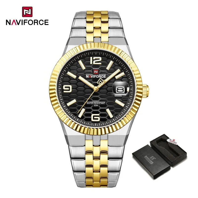 NAVIFORCE Men Watches Quartz Calendar Waterproof Luminous Magnifying Glass Window Stainless Steel Male Luxury Business Watches