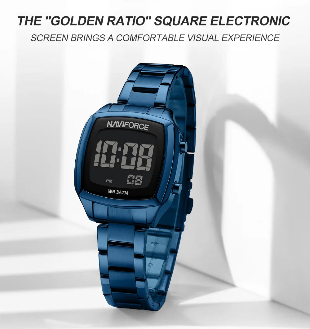 NAVIFORCE 2026 Watches for Women LCD Digital Waterproof Stainless Steel Strap Female Casual Fashion Daily Wear Wristwatch NF5047