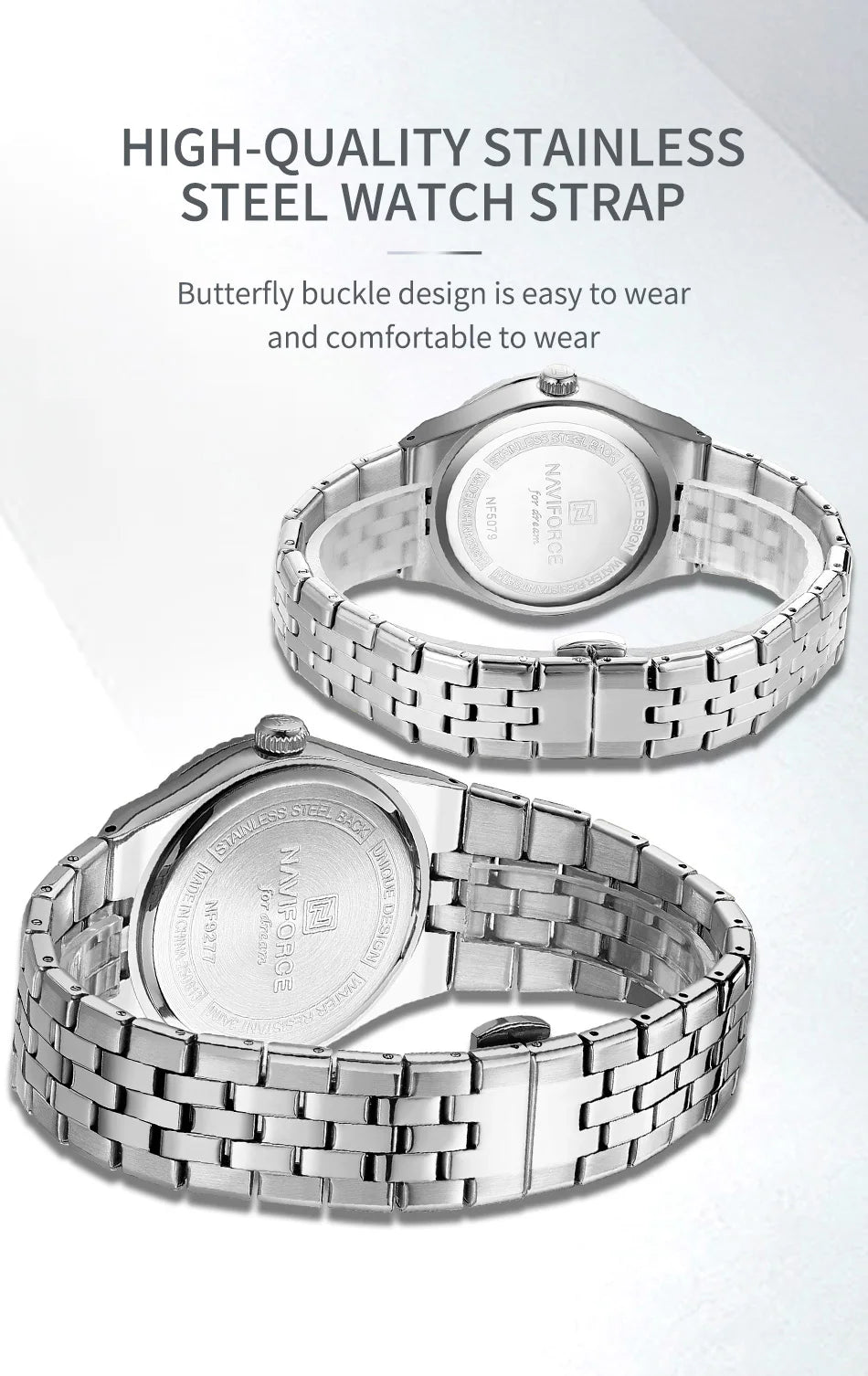 NAVIFORCE Couple Watch Quartz Calendar 3ATM Waterproof Stainless Steel Trendy Luxury Lover Wristwatch for Men and Women Gifts