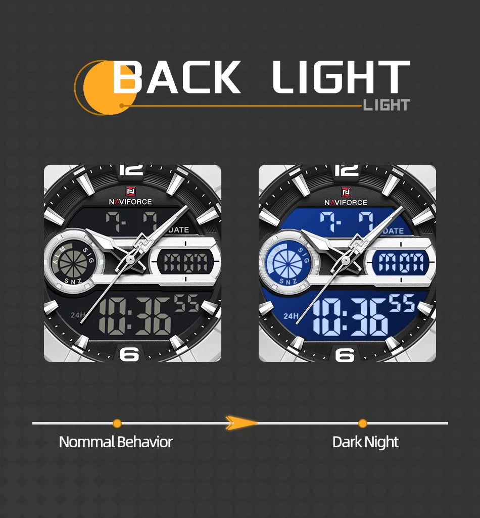 NAVIFORCE Men Watch Quartz Calendar Sports Waterproof Alarm Countdown Automatic Display Fashionable Luxury Wristwatch Gifts Box